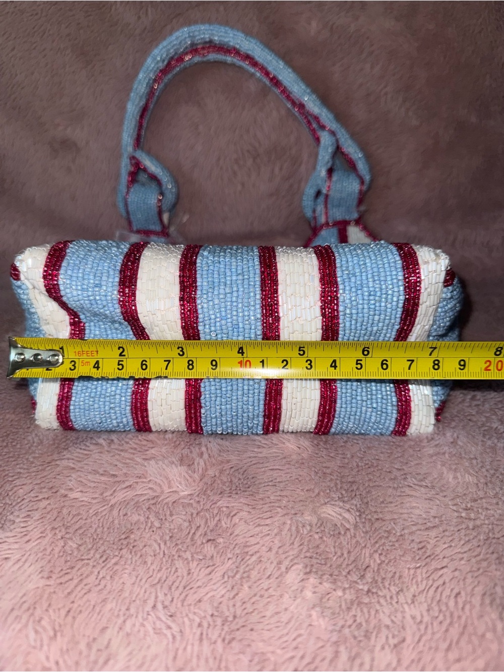 NWT Viral Striped Blue, White & Pink Beaded Tote Shoulder Bag - Picture 8 of 12